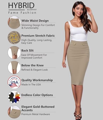 Image of Hybrid & Company Womens Pencil Skirt Premium Nylon Ponte Stretch Office Made in The USA Below Knee