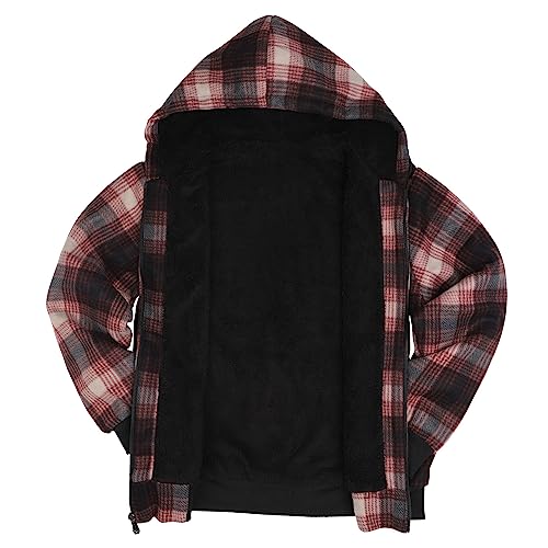 Image of LeeHanTon Mens Flannel Jackets Sherpa Lined Fleece Zip Up Winter Warm Workout Plaid Sweatshirt with Hood