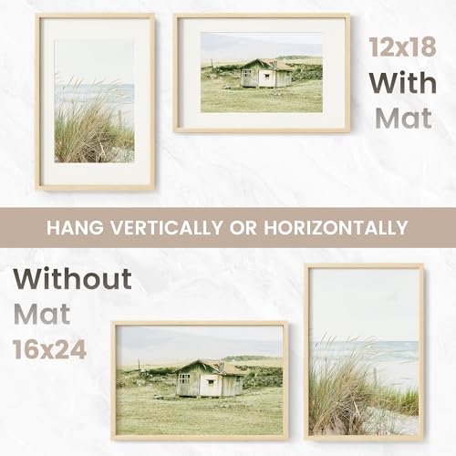 Image of 16x24 Poster Frame, USA-Sourced Natural Maple Wood Picture Collage Frame with HD Tempered Glass, Modern Simple 16 x 24 Wooden Photo Frame Matted to 12x18, Vertical & Horizontal Wall Hanging Display