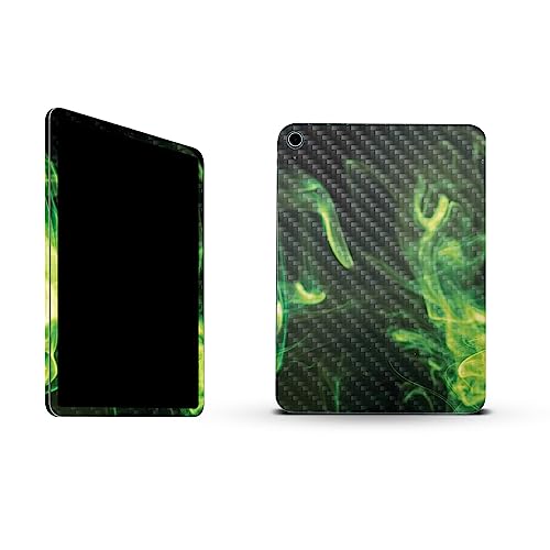 Image of MightySkins Carbon Fiber Skin Compatible with Apple iPad 10.9 inch 10th Gen (2022) Full Wrap Kit - Green Mystic Flames | Protective, Durable Textured Carbon Fiber Finish | Easy to Apply | Made in The USA