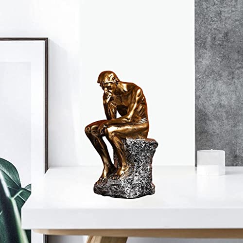 Estatua moderna de pensador en resina dorada miniatura 4