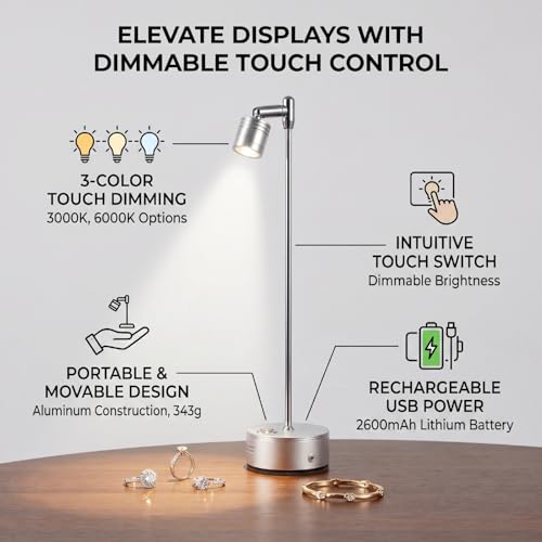Luz LED regulable táctil para evitar reflejos oscuros en escaparates de joyería 4