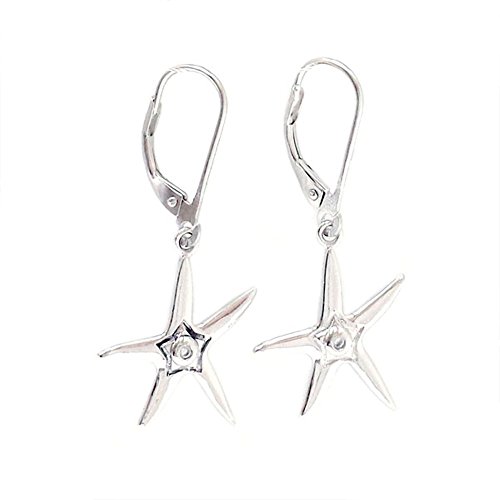 925 Solid Sterling Silver Small Dangling 15Mm Starfish Leverback Earrings – Tiny Beach Cz Dangle Jewelry #TOP20
