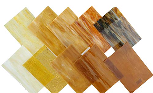Lanyani（10 Sheets）Amber Variety Stained Glass Sheets 4 X 6 Inch Opal Art Glass Pack Tiffany Glass, Mixed Textures #TOP4