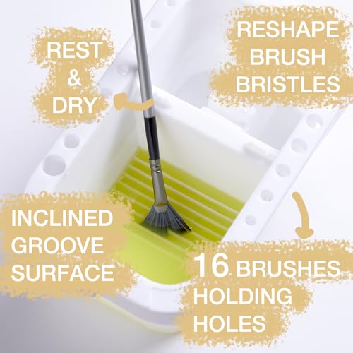 Image of SEVENY Paint Brush Cleaner, Holder and Organizer with Palette, White | For Acrylic, For Watercolor, For Water-Based Paints