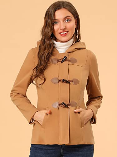Allegra K Women's Casual Winter Outwear Hooded Button Toggle Pea Coat Large Brown #TOP1
