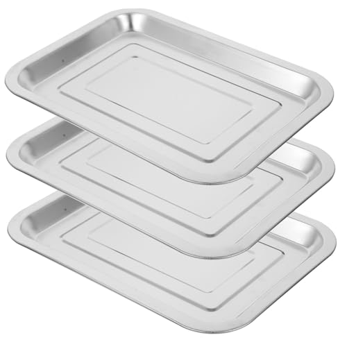 OFFSCH 3 Pezzi Teglie in Acciaio Spesse Vassoio Servizio Liscio e Facile da Pulire Pirofila Multifunzione per Cottura Barbecue e Presentazione Cibi
