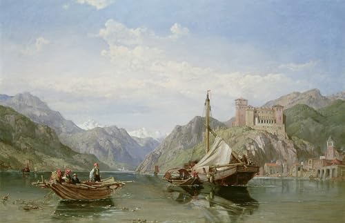 Pintura al óleo Angera en el lago Maggiore de George Clarkson Stanfield, 60x90cm