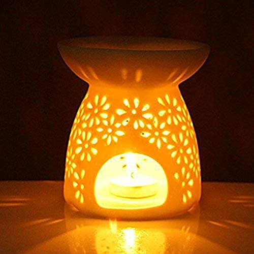 Hwagui - Ceramic Tea Light Holder & Wax Warmer Set Of 2, Aromatherapy Essential Oil Burner, Great Decoration For Living Room, Balcony, Patio, Porch And Garden #TOP4