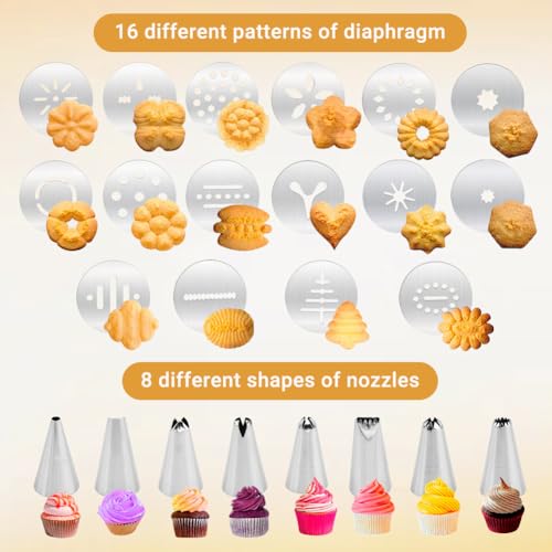 Professional Churro Maker Machine with 16 Discs & 8 Nozzles, Cookie Press Gu-n Kit, Multi-Function Cookie & Dough Press for DIY Dessert Making Decorating Baking Supplies