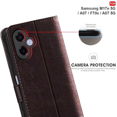 Image of TheGiftKart Flip Back Cover Case for Samsung Galaxy M17e 5G / A07 / F70e / A07 5G | Dual-Color Leather Finish | Inbuilt Stand & Pockets | Wallet Style Flip Cover Case (Faux Leather, Coffee & Brown)