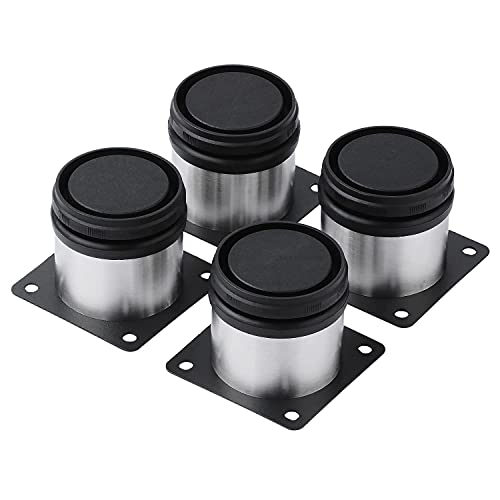 Furniture Cabinet Metal Legs Adjustable Stainless Steel Round Kitchen Feet, Furniture Leg for DIY Furniture, Sofa Table Cabinets Shelves Black and Silver 50 x 50mm Pack of 4 + 16x Screw