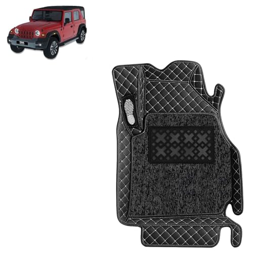 Image of KINGSWAY Accessories Premium 7D Car Floor Mats Only Compatible with Mahindra Thar Roxx (Manual Transmission) Year 2024 Onwards, Set of 3 Pcs, 100% Waterproof & Washable 7D Car Foot Mats, Classic Black