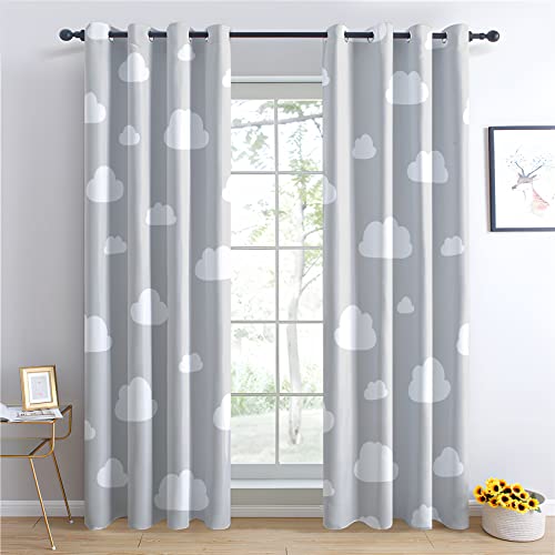 BUKITA Cloud Curtains, Grey Blackout Curtains 46x54 InchEyelet Curtains for Living Room...