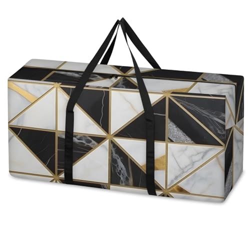 Black Gold Marble Extra Large Moving Bags Heavy Duty Storage Bags Artistic Marble Cloth Wrap Around Handles Double Zipper Reusable Convenient Foldable Storage Tote for Travel Camping Space Save