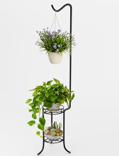 2 Tier Hanging Plant Stand,76 Inch Tall Corner Metal Plant S