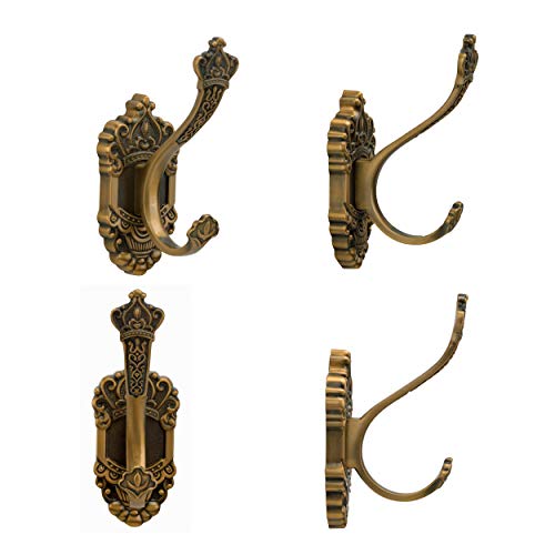Sdh Rustic Coat Hooks - Wall Mounted Towel Hooks - Aluminum Heavy Duty Wall Hooks For Hanging Coats Purse Bags & Clothes In Bathroom & Hallway, Crown Themed Pack Of 2 Antique Brass Utility Hooks #TOP1