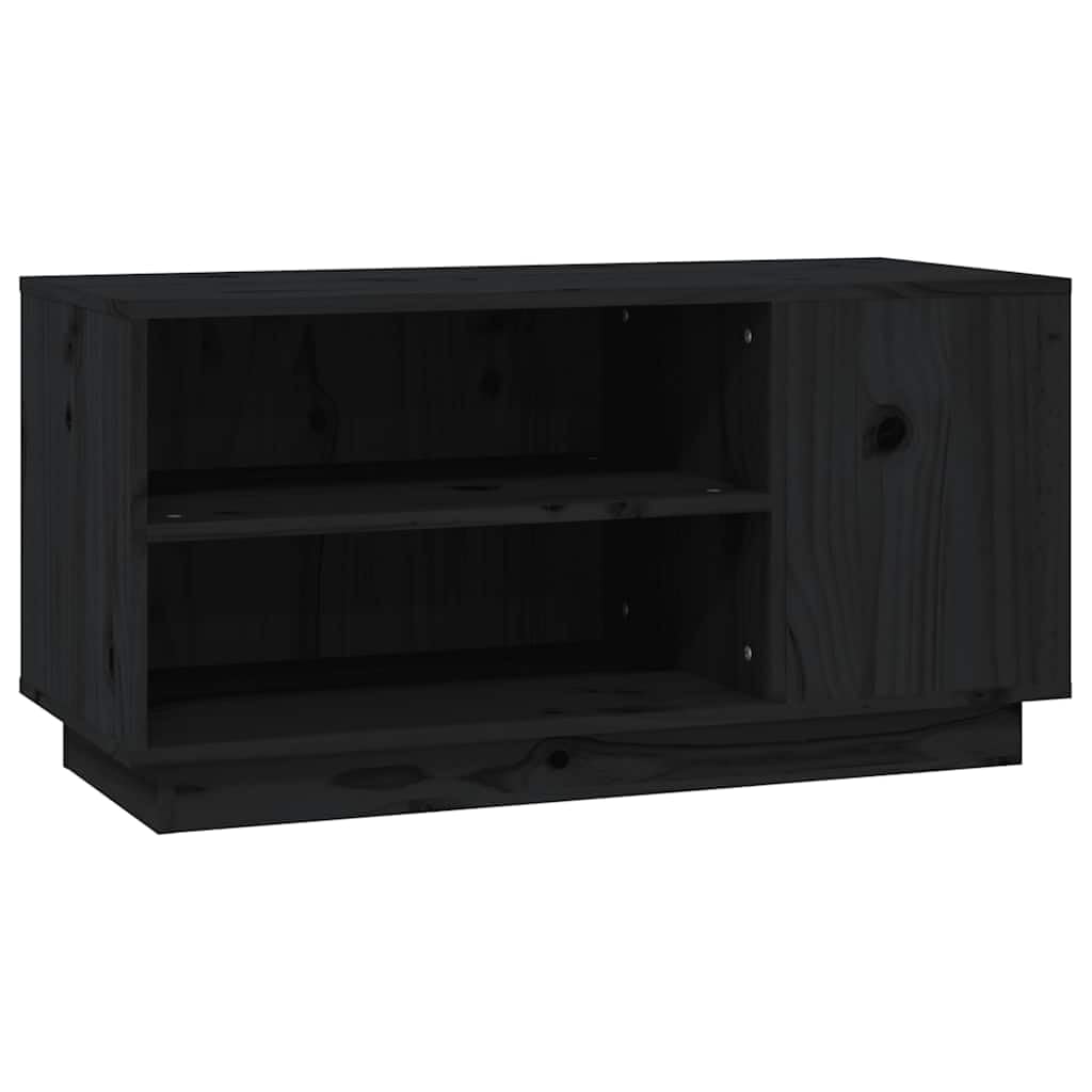 Mobile Porta TV Nero 80x35x40,5 cm in Legno Massello di Pino | Pratico mobiletto per soggiorno con ripiani aperti per console e decoder, design moderno e salvaspazio.
