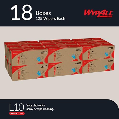 Image of WypAll GeneralClean L10 Cloths Light Cleaning Wipes (05322), Pop-Up Box, Bulk Paper Wipers, White (18 Packs of 125 Sheets, 2,250 Sheet Total)