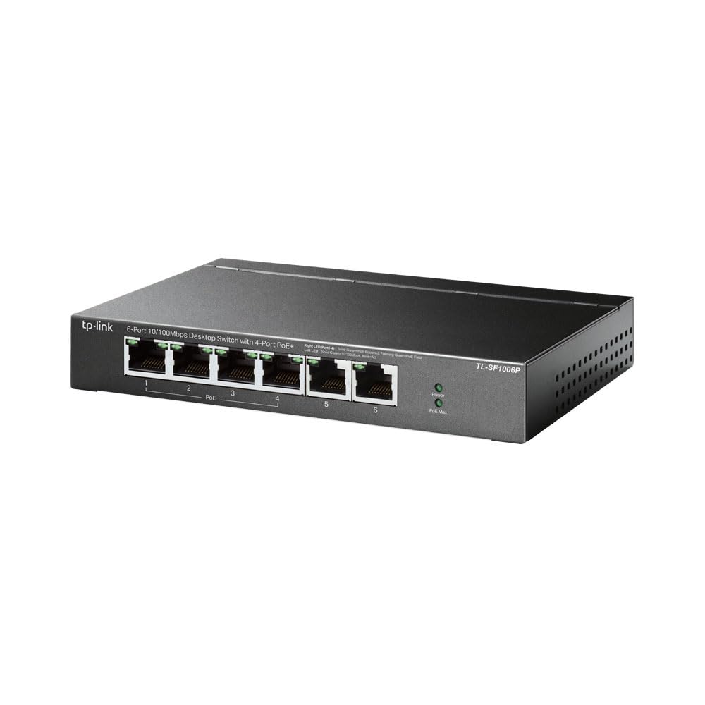 6 Port Fast Ethernet 10/100Mbps Desktop PoE Switch | 4 PoE+ Ports @67W | Plug & Play | Sturdy Metal w/Shielded Ports | Extend Mode | Priority Mode (TL-SF1006P)