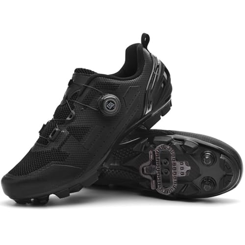 PENXZT Zapatillas de Ciclismo para Hombre Zapatos Carretera Exterior MTB Compatible con SPD Pedales 2 Tornillos con Calas Zapatos Bicicleta de Montaña,Negro,45 EU
