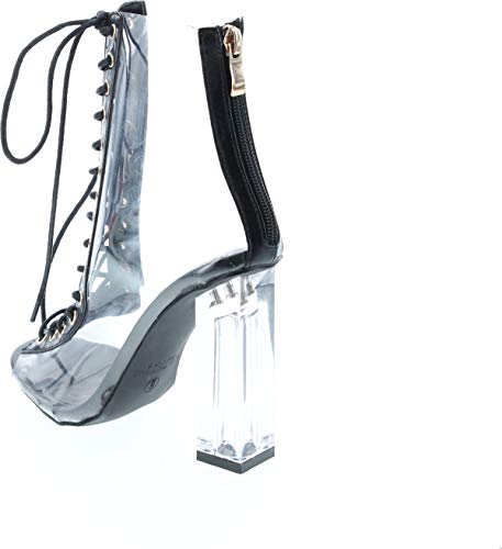 Liliana Clear Translucent Transparent Lace Up Peep Toe Ankle Bootie W Perspex Block Heel3