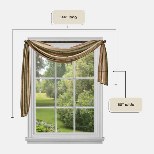 Sheer Window Scarf Valance - 50 Inch Width X 144 Inch Length (Earth) - Light Filtering Polyester Curtain Scarf - Lightweight Drapes For Living Room, Bedroom & Dining Room By Achim Home Decor #TOP3