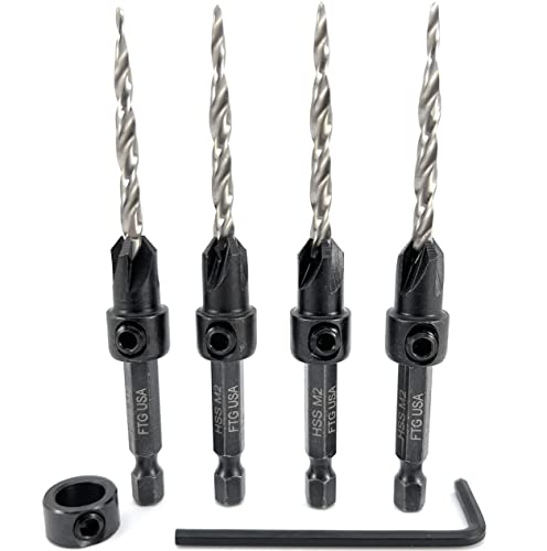 FTG USA #8(11/64") Wood Countersink Drill Bit 4-Pc Set with 3/8" Depth Stop