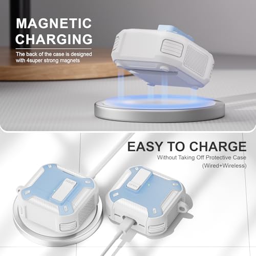 Image of for AirPods 4 Case with Magnetic Secure Lock Clip and Phone Stand, Compatible with Magsafe Charging, with Carabiner&Cleaner kit for Apple iPod 4th Generation Cover(2024) Men Women (Light Blue)