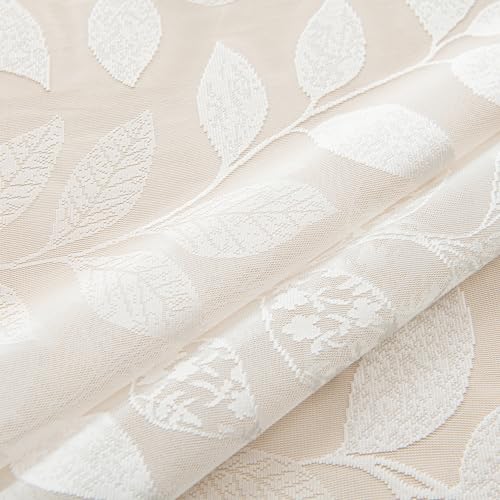 Image of Treatmentex Lace White Sheer Curtains for Living Room 84inch Vintage Botanical Floral Leaf Semi Sheer Window Curtain Panel for Bedroom 54 inch W 2pcs Rod Pocket 7ft Floor Length