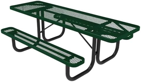 COATEDOUTDOORFURNITURE Heavy-Duty Portable ADA-Compliant Outdoor Picnic Table, Expanded Metal Patio Dining Furniture Made in America (8ft Rectangular, Both-Side Handicap, Green)