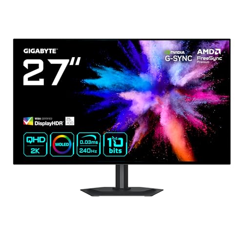 Gigabyte GO27Q24G 27 W-OLED 2K QHD Gaming Monitor - 2560 x 1440 240Hz 0.03ms 275 cd/m FreeSync Premium G-Sync Compatible HDMI 2.1 Displayport 1.4