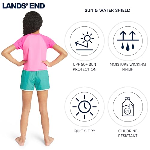 Image of Lands' End Girls' Swim UPF 50+ Short Sleeve Sun Tee Rash Guard Shirt