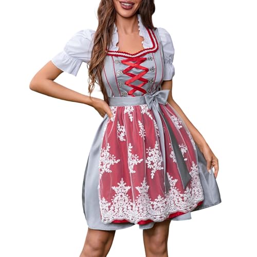 Costume Bavarois Tenue Femme Haute Qualité avec Robe Dirndl Courte en Dentelle
