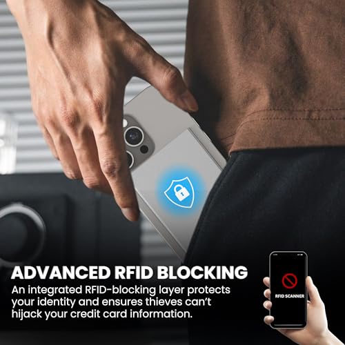 Image of CODE 118 Wallet for Men - Slim Minimalist Aluminum Magnetic Card Holder - RFID Blocking Front Pocket Mag Safe Wallet with Strong Magnet Attachment (Slate Grey)