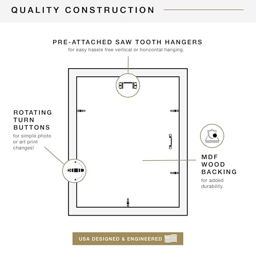 MCS Studio Gallery 11x14 Matted Photo Frame with 8x10 Picture Display, Black Woodgrain Vertical & Horizontal Wall Hanging Large Picture Frame for Photos & Art Prints (1-Pack)