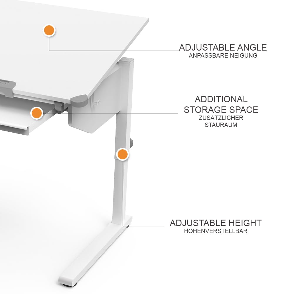 Vicco Kinderschreibtisch Arc, Weiß, 108 x 68 cm höhenverstellbar, für ergonomisches Arbeiten und anpassbare Sitzposition