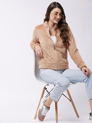 Image of Modeve Women Solid Full Sleeve Fur Standard Length Jacket For Winter