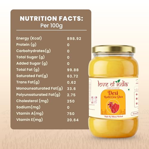 Image of Love of India A2 Ghee 1 Litre | Rathi Cow Bilona Ghee | Extracted From Fresh Curd-Churned Cow Milk | Pure Desi Ghee for Everyday Use, Cooking, Tadkas & Puja