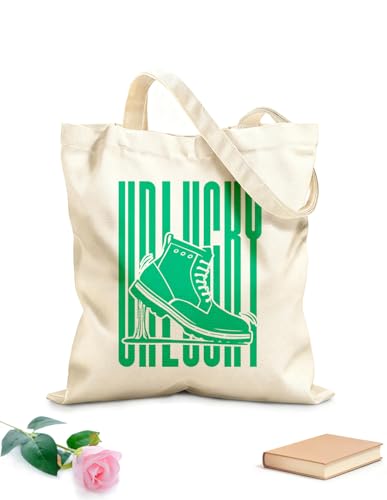 XIARON Bolsas reutilizables para la compra Bota Gum Stomp con logo en blanco y negro Tela de 340g/m² de grosor Reutilizable L Verde azulado