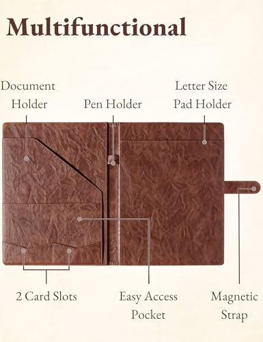 Image of Mymazn Padfolio, Portfolio Folder, Legal Pad Holder, Resume Folder | Faux Leather Binder with Document Organizer, Business Card Holder, Letter-Size Notepad for Interview, Men & Women