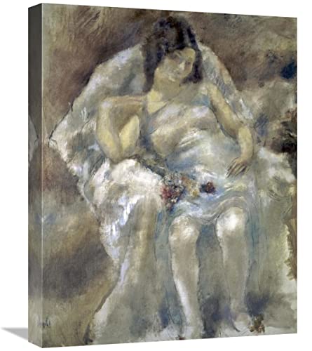 22 in. Young Girl Seated with Flowers Art Print - Jules Pascin