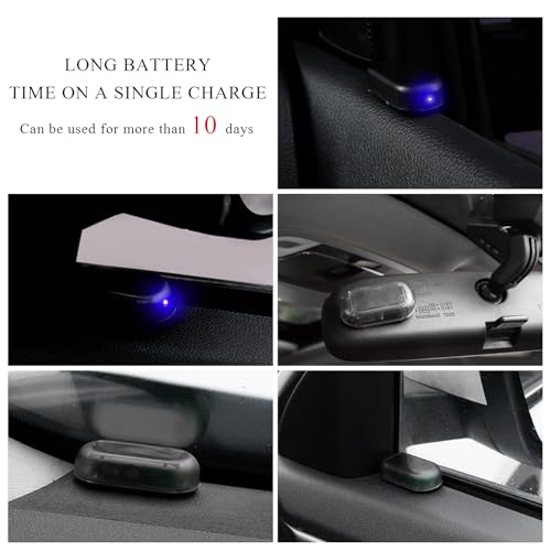 Image of Wevdn Car Solar Power Simulated Dummy Alarm, Anti-Theft Solar LED Warning Light with USB Charger Port, Vehicle Simulated Flashing Security Fake Lamp Alarm Device, Car Accessories (Blue)