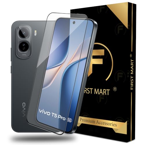 Image of FIRST MART Tempered Glass for Vivo T5 Pro, 9H Full-Glue Screen Protector, 3D Edge-to-Edge, HD Clear, Oleophobic, Case-Friendly, Black, Pack of 1