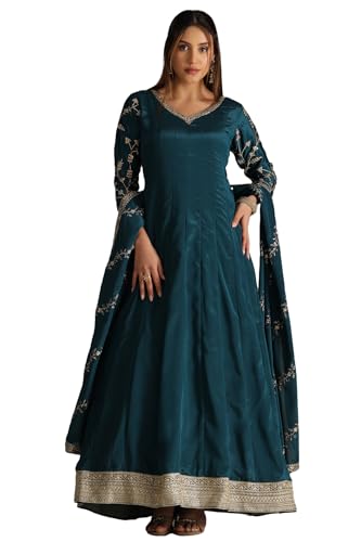Robe brodée chinon fuchsia Soch vêtement traditionnel Zari femme