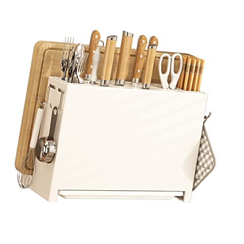 Soporte para secar cuchillos de cocina evita humedad con este estante de metal blanco 5