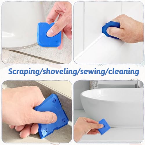 10 PCS Silicone Caulking Tool Set, Sealant Finishing Tool, Caulk Remover Tool, Portable Sealant Scraper, Reuse Grout Scraper for Kitchen Bathroom Floor Window Sealant Sealing Sink Joint (Blue)