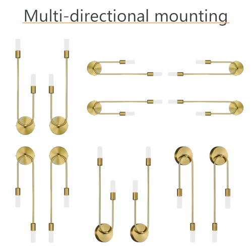 Image of Gold Wall Sconces Set of Two U Shape 2 Light 6000K LED Wall Sconce Dimmable Bathroom Sconces Modern Sconces Wall Lighting for Bedroom Hallway Wall Light Fixtures Indoor