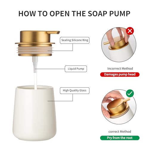 Image of Enra Ceramic Soap Dispenser, 12 Oz Wide-Mouth Hand Lotion Dispenser with Gold Pump, White Refillable Dish Soap Dispenser for Kitchen & Bathroom Countertop Decor
