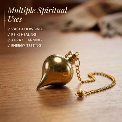 Image of Plus Value Orbit Brass Pendulum Dowsing with 4 Dowser Charts, Jute Bag - Vastu, Feng Shui, Reiki Crystal Healing, Chakra